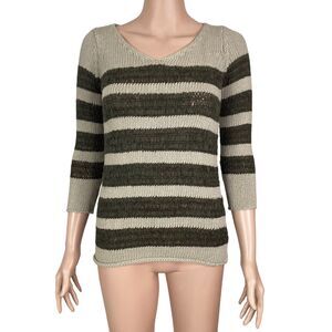 Tommy Bahama Sweater Womens XS Crochet Dark and Light Brown Horizontal Stripes